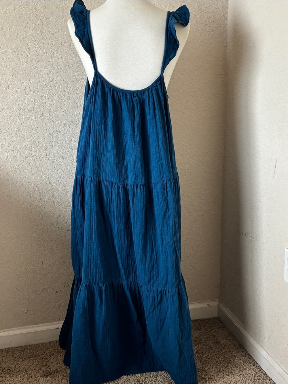 J Crew Plus Ruffle Strap Cotton Gauze Tiered Beachy Maxi Dress Blue XXL - Picture 7 of 8